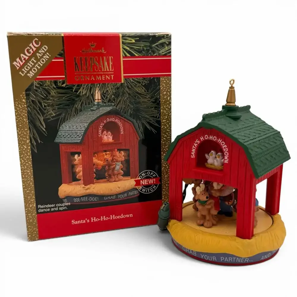 1990 Hallmark Keepsake Santa's Ho-Ho-Hoedown Magic Light and Motion Ornament